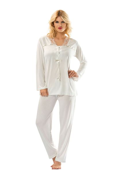 Sistina Ecru Combed Cotton Pajama Set - 1556