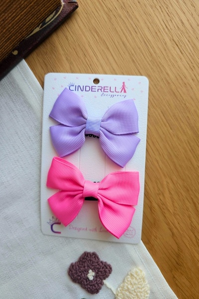 Cinderella 2'li Saten Fiyonk Saçsız Bebek Tokası 7cm - Grogren Kurdeleli Kız ...