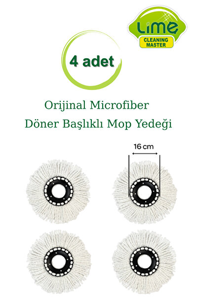 Lime Döner Başlıklı (VİLEDA TİPİ) Yedek Paspas Mop Başlığı - 4 Adet- Orijinal...