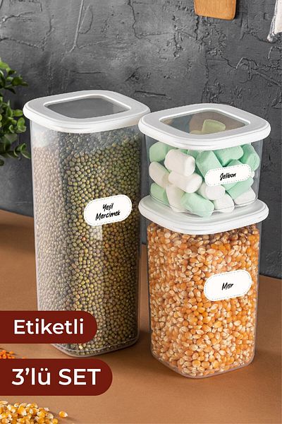 Vienev Square Food Storage Container with Foly Label Set of 3 1x (0.55 LITER, 1.2 LITER, 1.75 LITER)