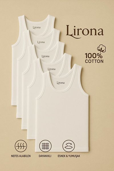 LİRONA 100% Cotton 5-Piece Boy's Special Knitted Ribbed Undershirt 0801