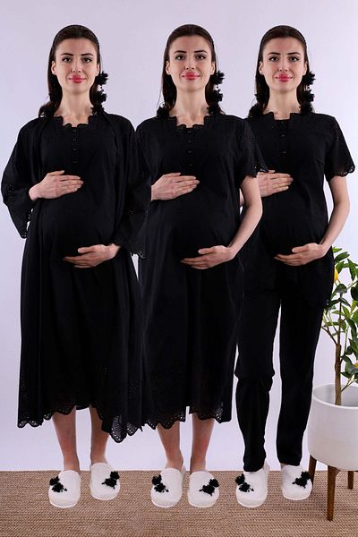 ByLohusa Effortt Black Scalloped Maternity Maternity Set