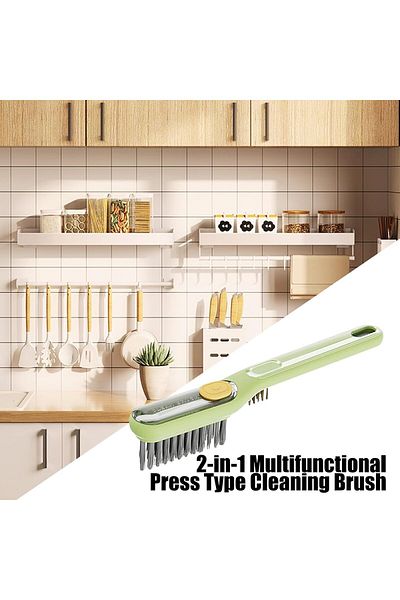 COOYA 2-Pack Cleaning Brush, V-Shaped Brush Head, Push-On, 29 Cm, Suitable for Kitchen, White-Green