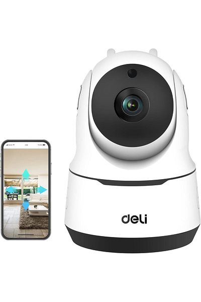Deli - Security Camera 360 Degree View, Two-way Voice 1080p Resolution, Micro SD Storage option up t