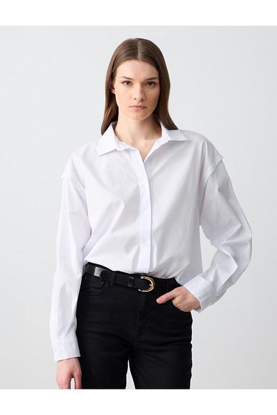 Jimmy Key White Relaxed Fit Long Sleeve Poplin Woven Shirt