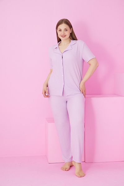 Siyah İnci Costum de pijama cu nasturi de mărime mare, înfășurat în liliac, 7874