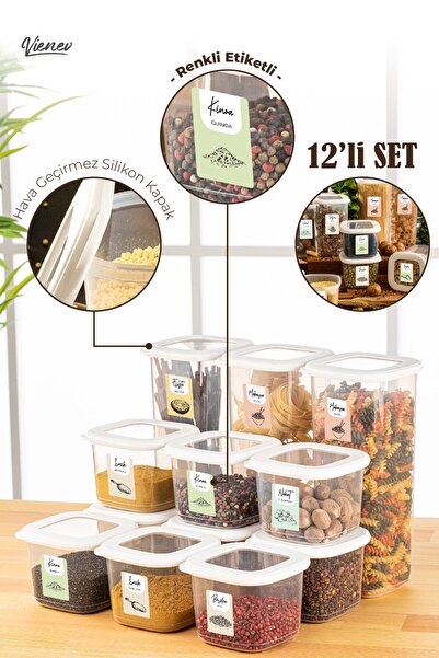 Vienev 12 Pieces of Foly Square Food Storage Container with Colorful Labels 9x (0.55 Liters) 3x (1.75 Liters) White