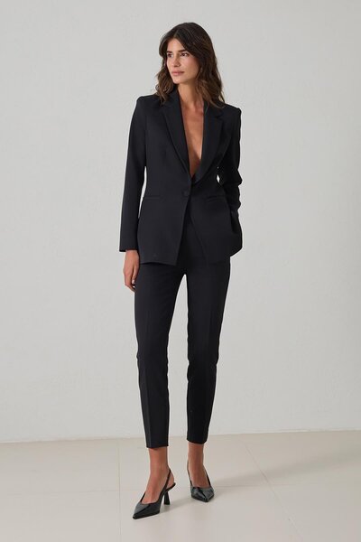 Setre Black Single Button Detailed Jacket, Slim Fit Trousers Suit with Pocket Detail