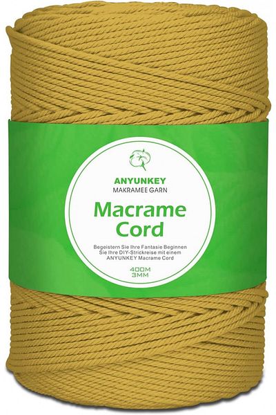 ANYUNKEY Macrame Craft Roll, Cotton, Mustard, 400m X 3 Mm