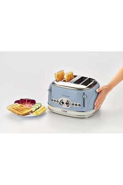 ARIETE Ariete Toaster, 0156 Vintage, 1600 W, 4 Slices (Cream/Blue)