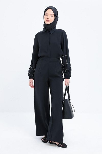 ALLDAY Modal Wide Leg Trousers with Side Zipper