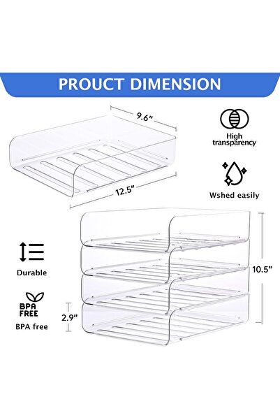 Yelajoy 4-pack desktop file storage box, transparent PET, large capacity, stackable, for storing stationery