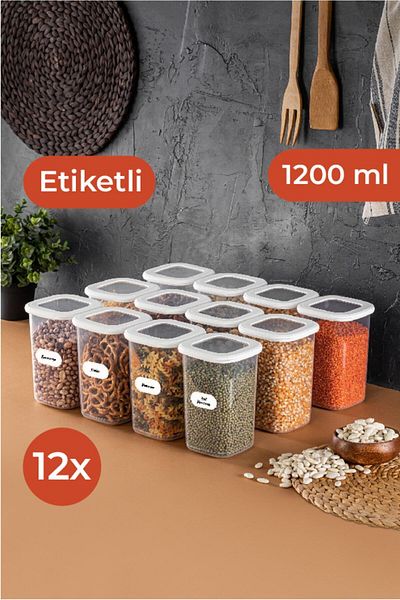 Vienev Labeled Foly Square Food Storage Container Set 12 Pieces 1.2 Medium Size White