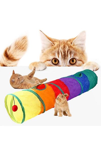 Pribor Cat Play Tunnel in Flat Model Bulk Foldable Rainbow Color 120 cm