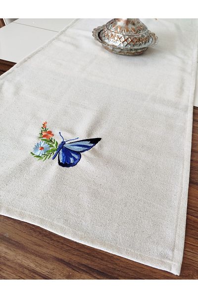denizli hatırası Buldan Raw Linen Authentic Soft Brodat 47x110 cm alergător