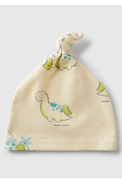 United Colors of Benetton Baby Ecru All Printed Jersey Hat with Knot Tip