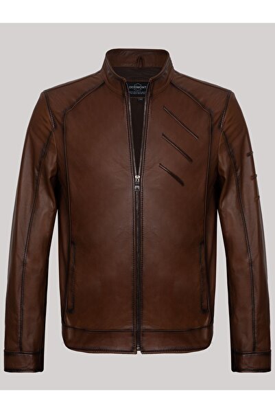 DeriWork Hakiki Kuzu Derisi Fermuarlı Omuz Detay İşlemeli Modern Ceket Taba