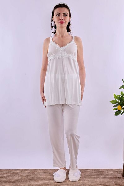ByLohusa Effortt Ecru Maternity Pajama Set with Rope Straps