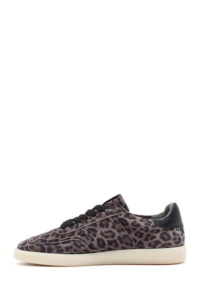 Derimod Women's Purple Lace-Up Patterned Suede Leather Sneakers 24Wfd3709W2