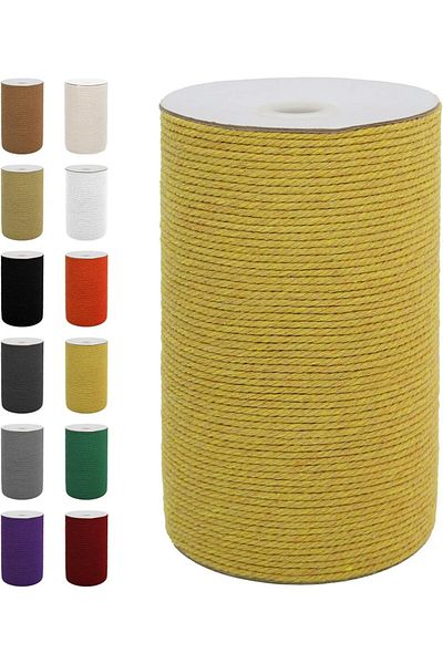 SUNTQ Macrame Spool, Cotton, Yellow, 3 Mm X 200 M