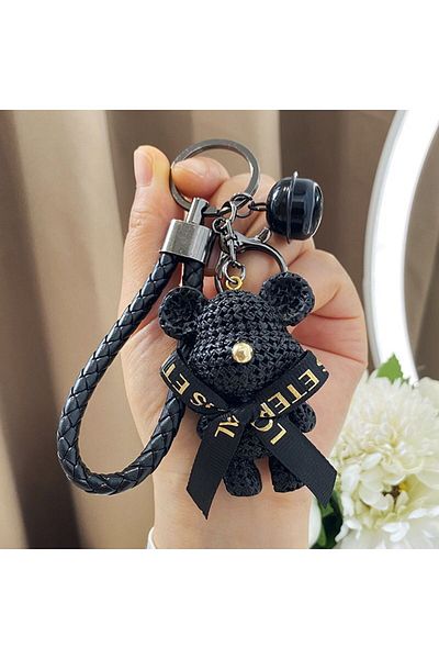 Miniso 6 cm black Creative Bear Keychain Cute Bear Keychain Jewelry Resin Trinket Kids Girls Gift Women Bag
