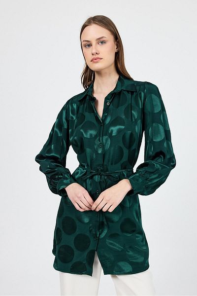 Rays Emerald Polka Dot Pattern Rope Lacing Detailed Tunic 4690A