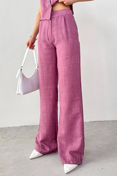 Cappmoda TKM-13266 Λιλά Λινά Ασημένιο Γιλέκο Ψηλόμεσο Παντελόνι Δυο Σετ
