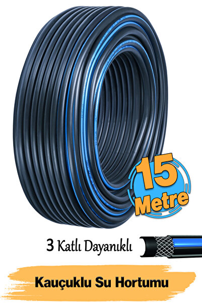 Badem10 Dayanıklı 15 Metre 3 Katlı Sağlam Termo Kauçuklu Bahçe Su Hortumu Sul...