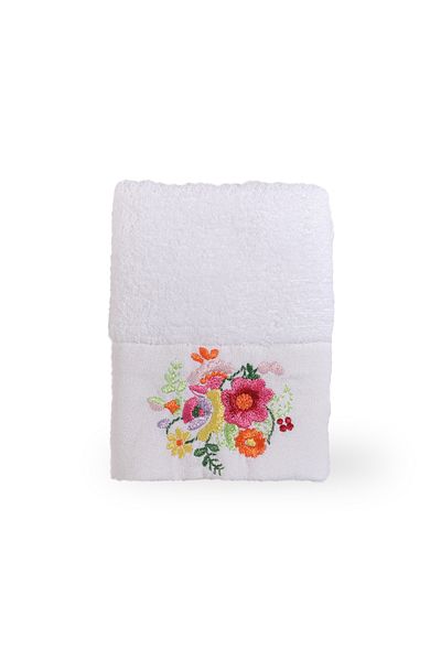 Minteks منشفة يد ووجه بيضاء مطرزة 50x90 - Minteks Home