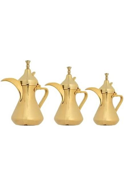 ALSAIF Saif Dallah Set 26/32/48 oz with elegant traditional design, ideal for preparing and serving coffee, gold color