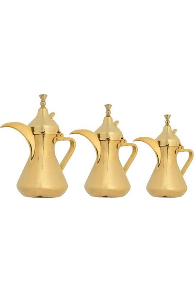 ALSAIF Saif Dallah Set 26/32/48 oz with elegant traditional design, ideal for preparing and serving coffee, gold color