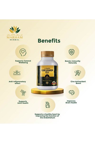 Marham Herbal Curcumarm Gold 500mg Tablet: Natural Immunity Supplements - Boost Your Immune System | 60 Tablets