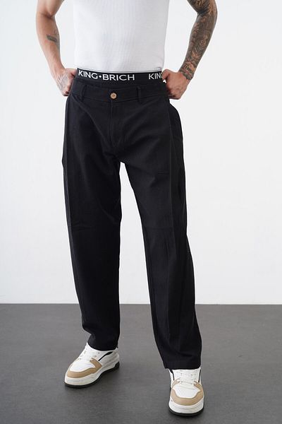 Butik Trend Biz Baggy Fit Lycra Linen Fabric Pleated Trousers