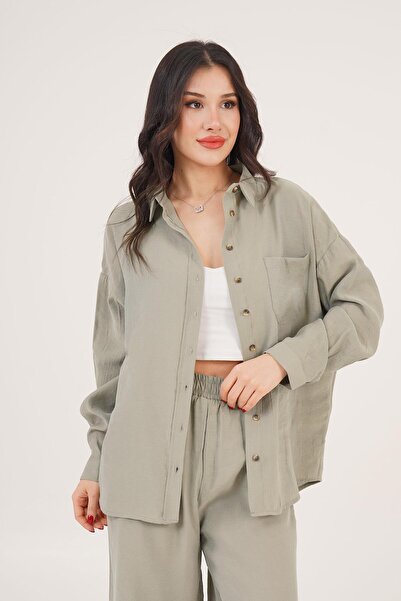 Hipo Trend Cămașă kaki cu un singur buzunar, model casual