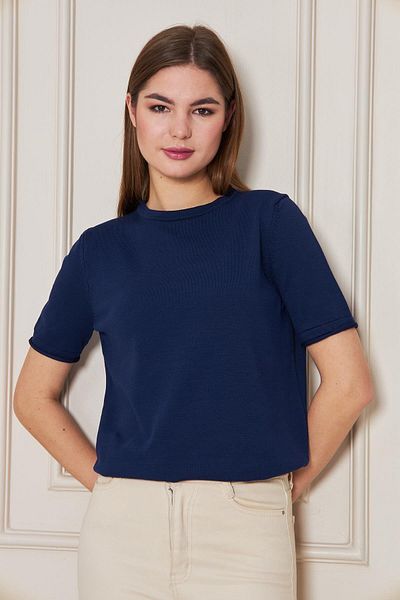 Irmak Kerekli Women's Navy Blue Crew Neck Short Sleeve Knitwear Blouse Basic Blouse 25222