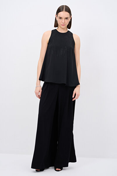 Love My Body Pileli Geniş Paça Pantolon