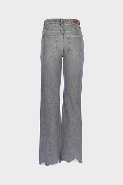 CROSS JEANS Light Gray High Waist Patı Zippered Frayed Vintage Straight Fit Jean Trousers C 4931-010