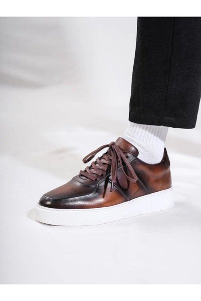 TETRİ Eddy Model Model Genuine Leather Handmade Men's Brown Sneakers Shoes