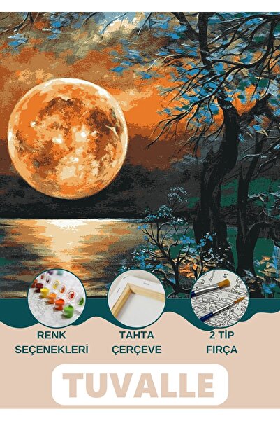 Tuvalle Göldeki Dolunay Sayılarla Boyama Seti, Hobi Seti, 40X50 Tablo, Fırça ...