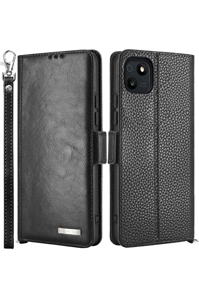 Wiko Husă de protecție cu clapetă pentru Wiko T10 5G Lairtte, piele PU/TPU, neagră, 6,5 inci