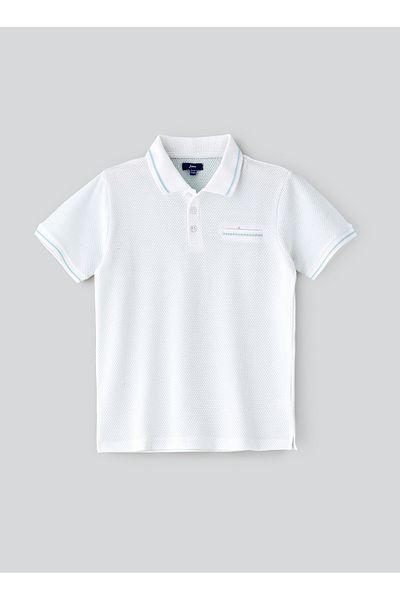 Basicxx Boys' White Textured Cotton Polo Shirt with Blue Tipping