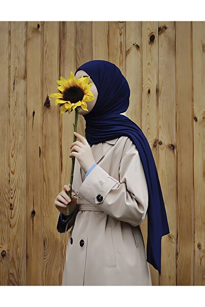 Sekine İpek شال قطن ممشط باللون الأزرق الداكن