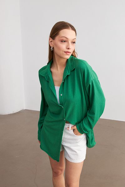 Trendseninle Γυναικείο Πράσινο Oversize Μακρύ Πουκάμισο