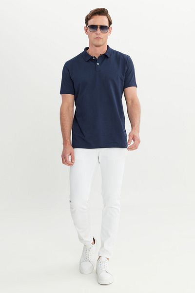 AC&Co / Altınyıldız Classics Ανδρικό μπλουζάκι με λαιμόκοψη σε μπλε ναυτικό βαμβακερό λεπτή εφαρμογή