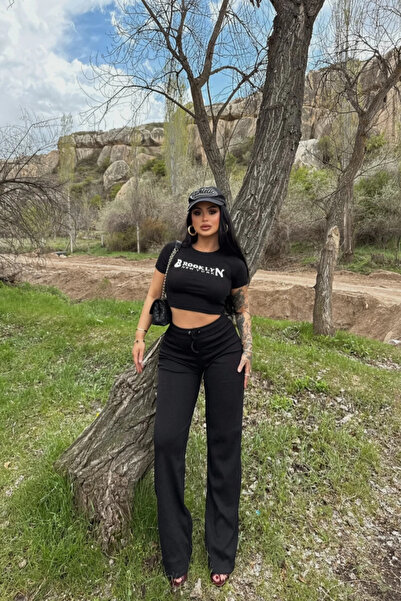 Siner Fashion Set de pantaloni largi, cu picioare largi, brodate Brooklyn New...