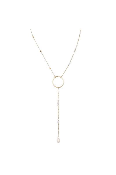 ECARLA Necklace with pearls and decorative circle 14K gold plated stainless steel, Ecarla, NST2139