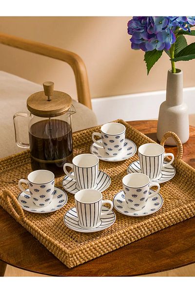 LC Waikiki Lcw Home Blue Printed 2-Person Porcelain Coffee Cup Set 90 ml