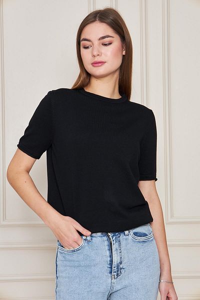 Irmak Kerekli Women's Black Crew Neck Short Sleeve Knitwear Blouse Basic Blouse 25222