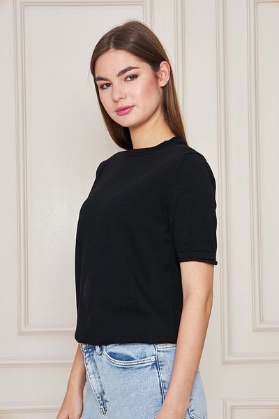 Irmak Kerekli Women's Black Crew Neck Short Sleeve Knitwear Blouse Basic Blouse 25222