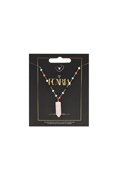 ECARLA Necklace with colored stones and pink pendant, made of stainless steel, 14K gold plated, Ecarla
